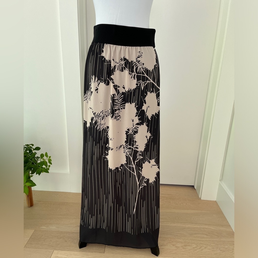 LAPIS Maxi Skirt Elastic Waist Botanical Abstract Print Sheer Flowy Whimsigoth
